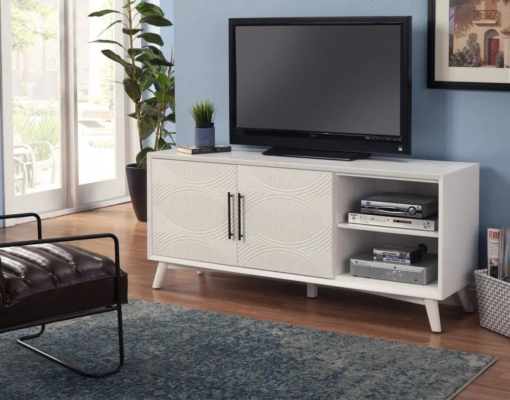 64" White Pine Solid Wood Open Shelving TV Stand - NOVA HOME FURNITURE