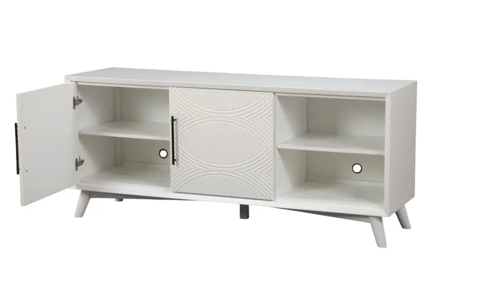 64" White Pine Solid Wood Open Shelving TV Stand - NOVA HOME FURNITURE