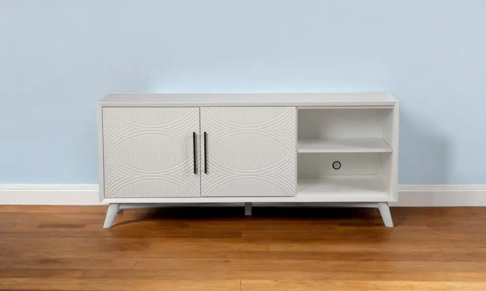 64" White Pine Solid Wood Open Shelving TV Stand - NOVA HOME FURNITURE