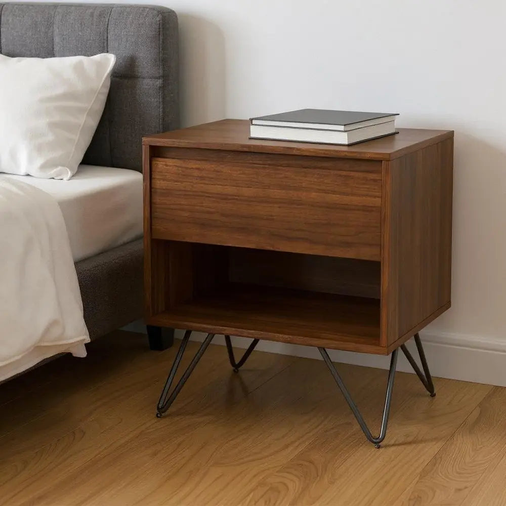 24" Walnut Solid Wood Two Drawer Nightstand HomeRoots