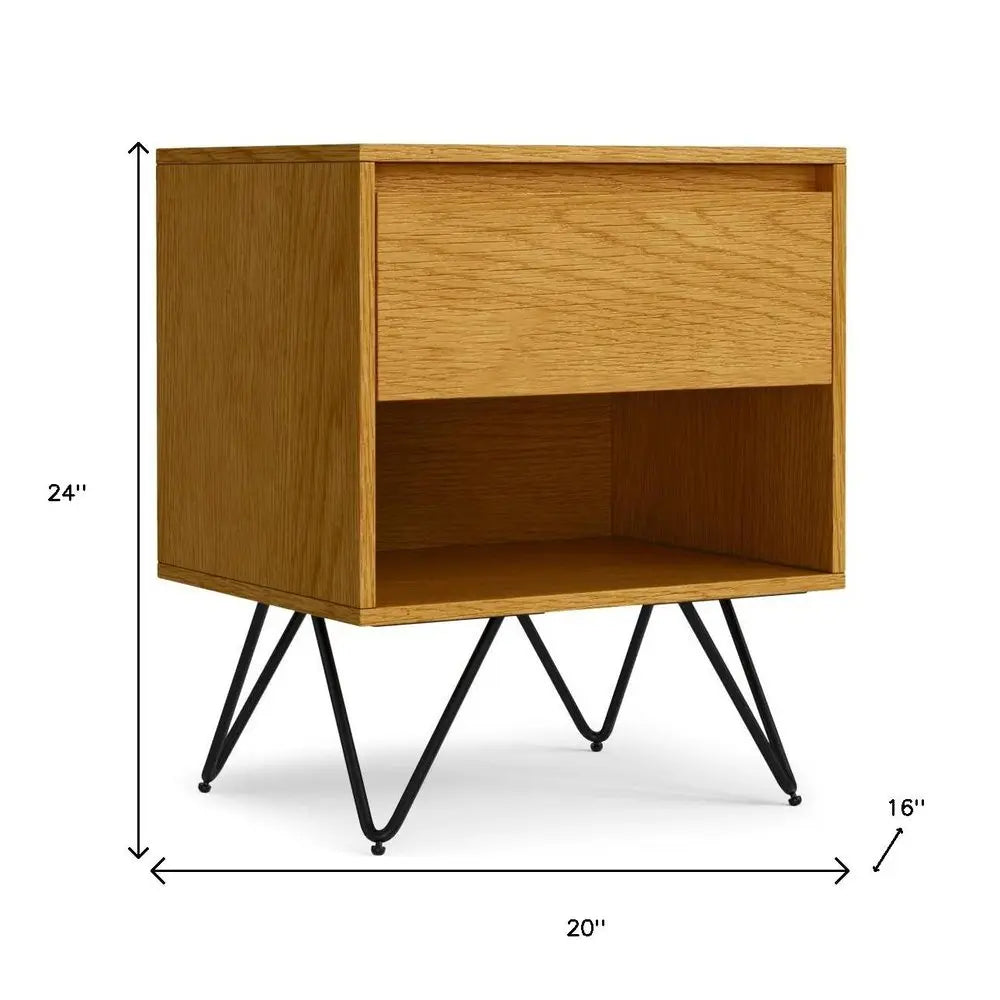 24" Oak Solid Wood Two Drawer Nightstand HomeRoots