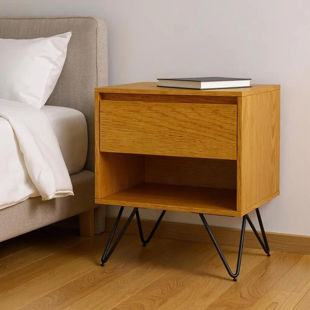 24" Oak Solid Wood Two Drawer Nightstand HomeRoots