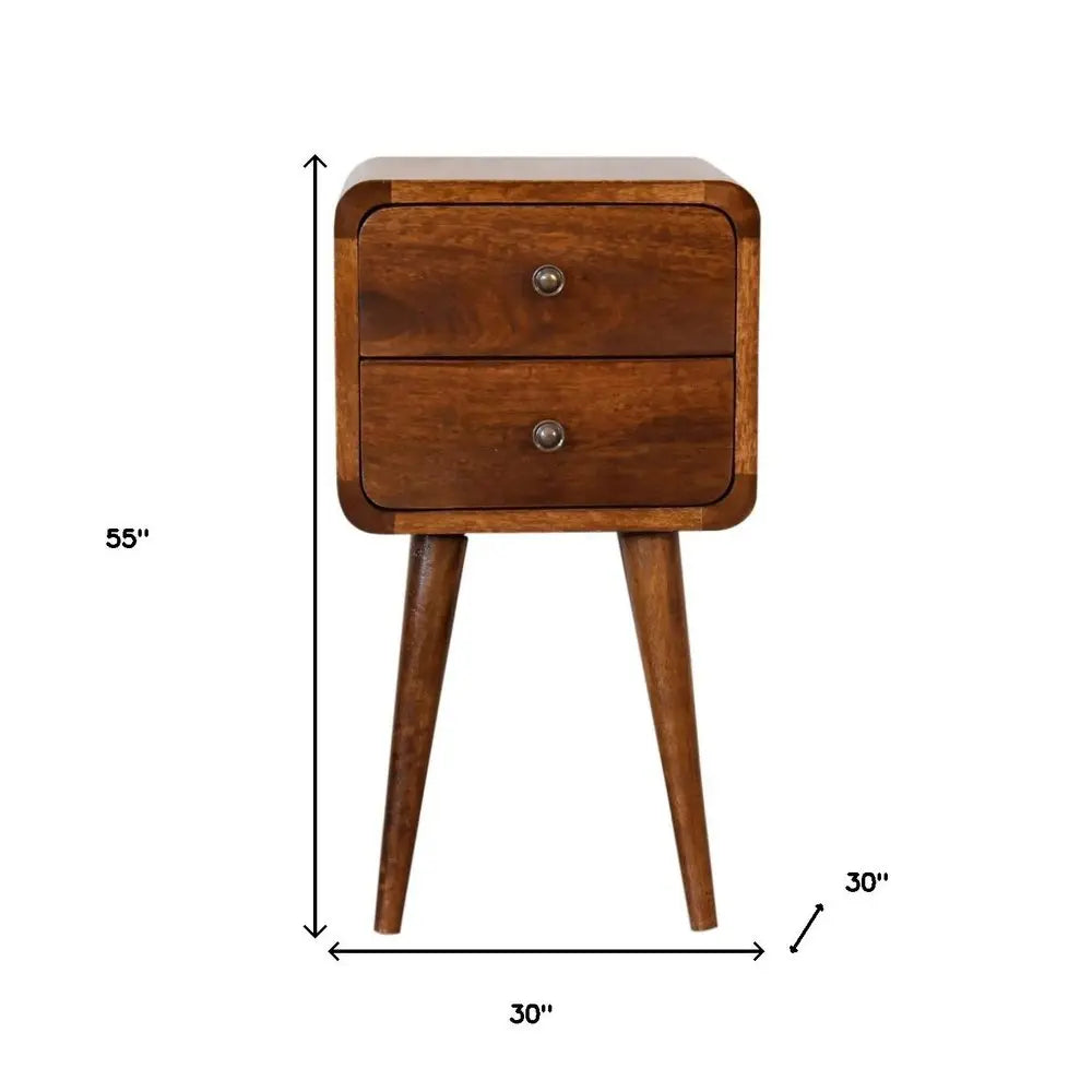 22" Brown Solid Wood Two Drawer Nightstand HomeRoots