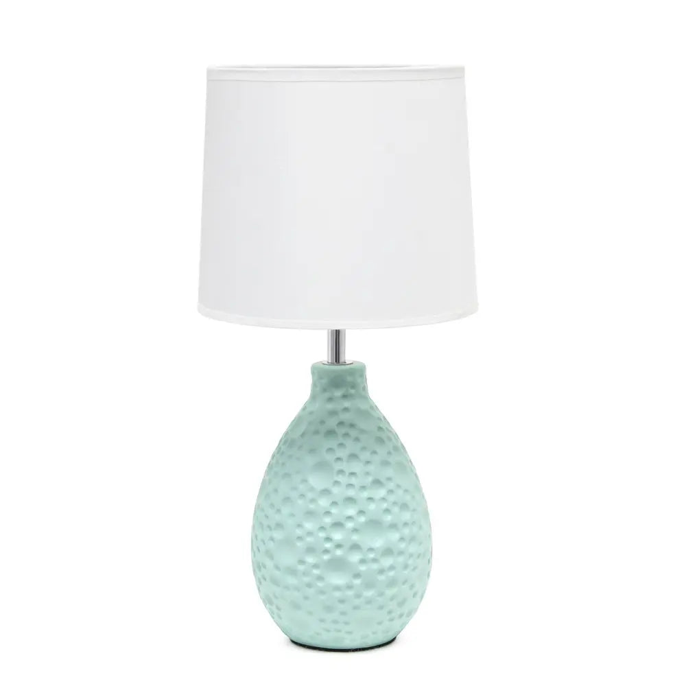 14" Blue Ceramic Round Table Lamp With White Drum Shade HomeRoots