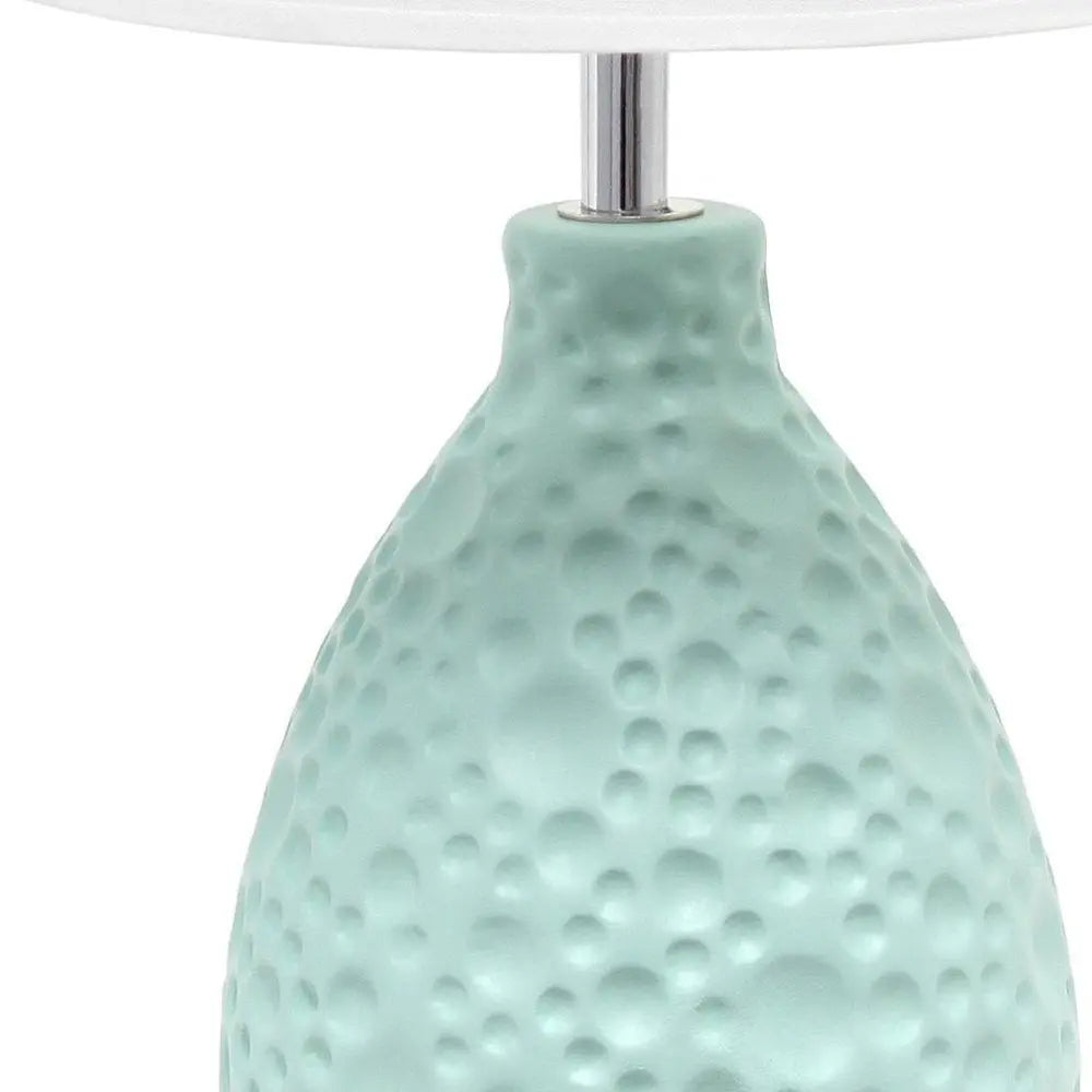 14" Blue Ceramic Round Table Lamp With White Drum Shade HomeRoots