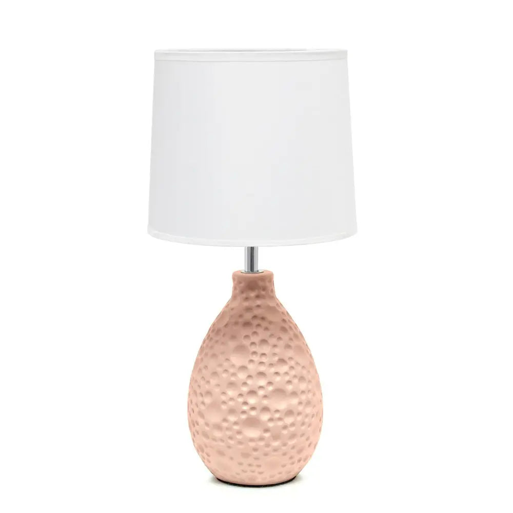 14" Pink Ceramic Round Table Lamp With White Drum Shade HomeRoots