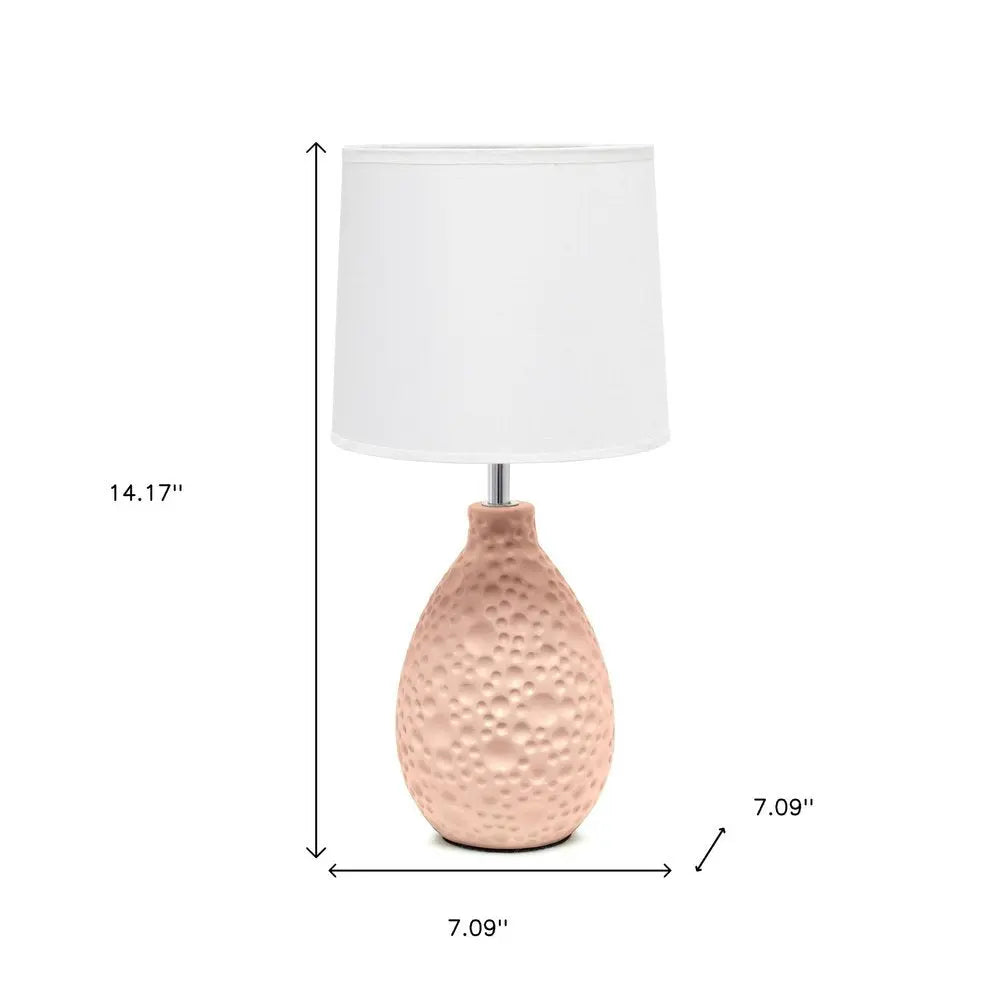 14" Pink Ceramic Round Table Lamp With White Drum Shade HomeRoots