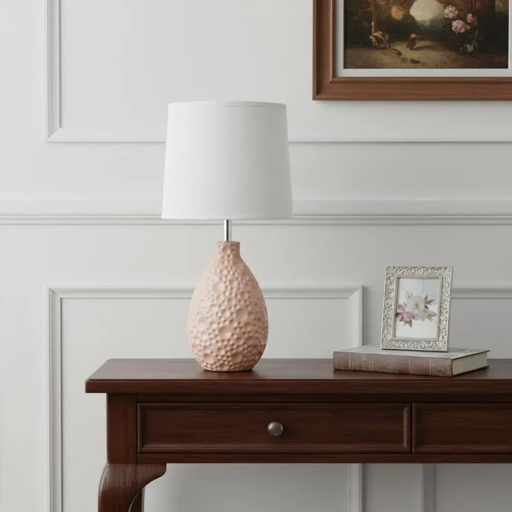 14" Pink Ceramic Round Table Lamp With White Drum Shade HomeRoots