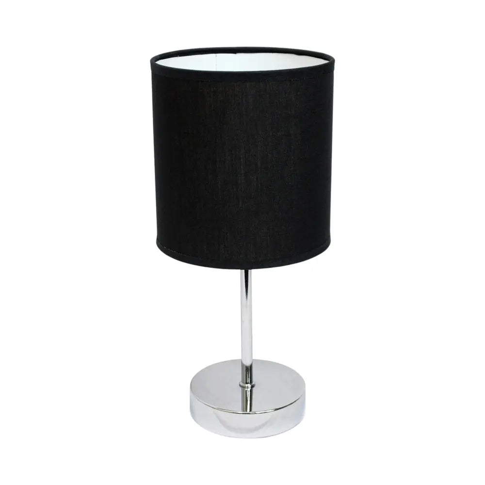 Set of Two 12" Silver Metal Table Lamp With Black Drum Shade HomeRoots