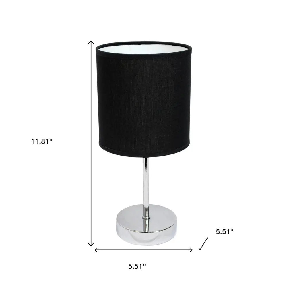 Set of Two 12" Silver Metal Table Lamp With Black Drum Shade HomeRoots