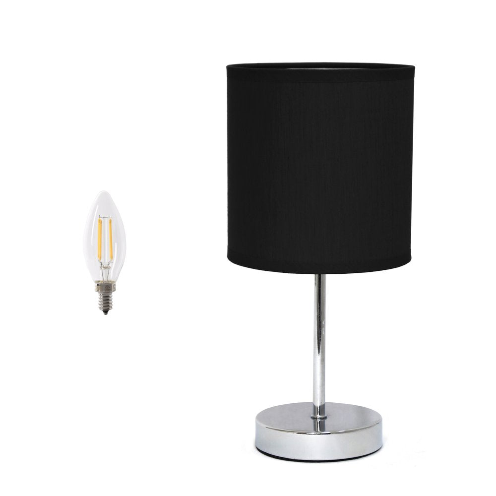 12" Black Metal Table Lamp LED With Black Drum Shade