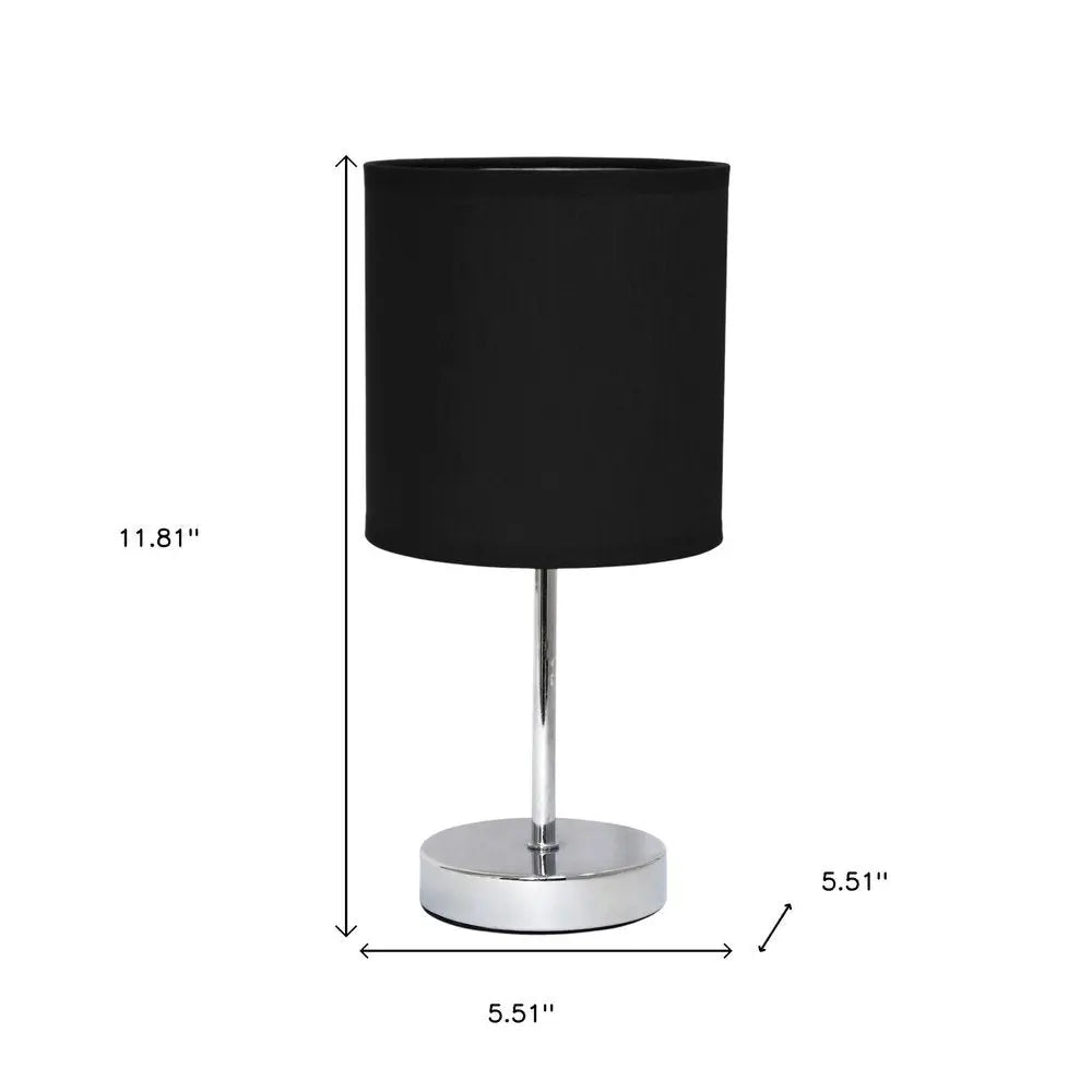 12" Black Metal Table Lamp LED With Black Drum Shade HomeRoots