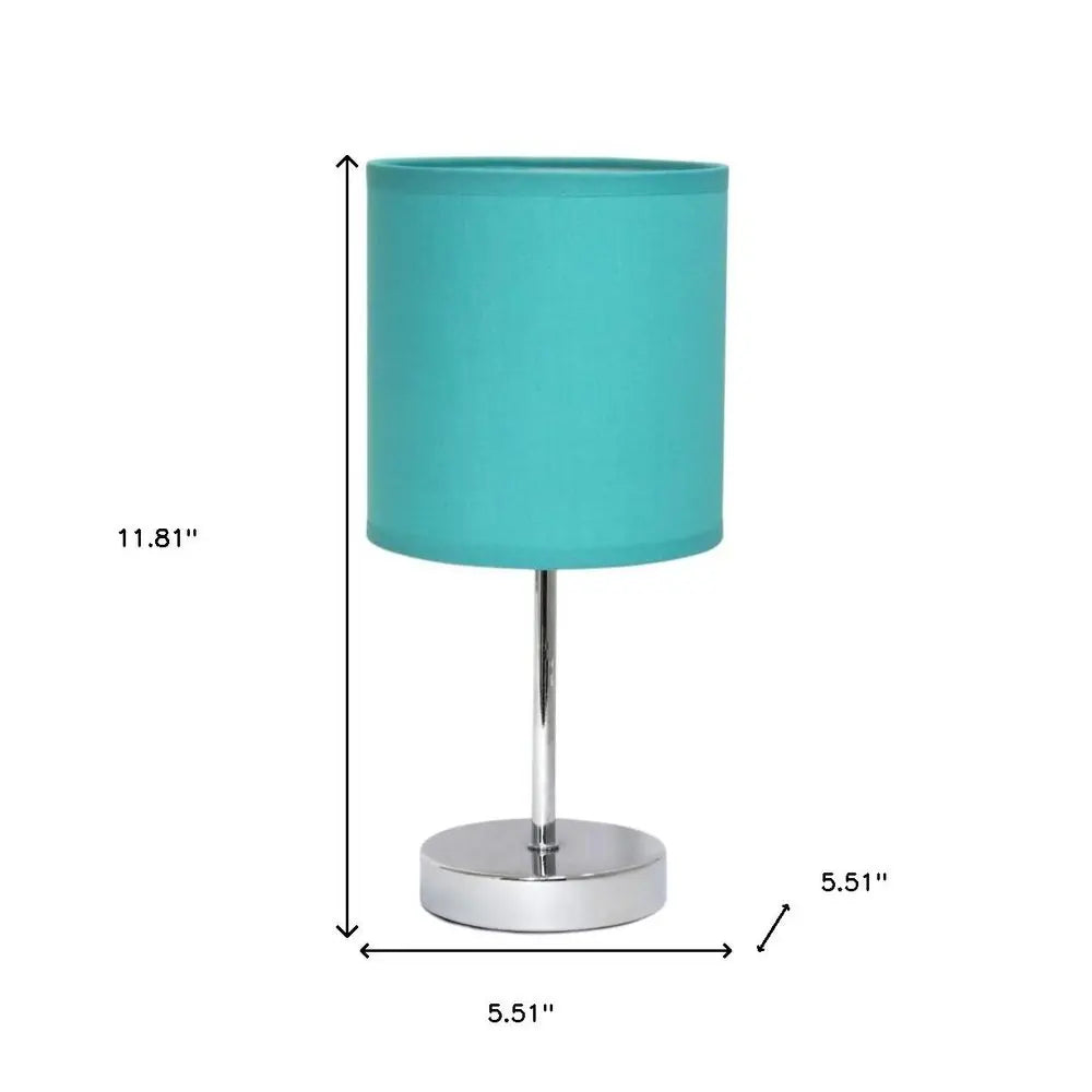 Set of Two 12" Silver Metal Table Lamp With Blue Drum Shade HomeRoots