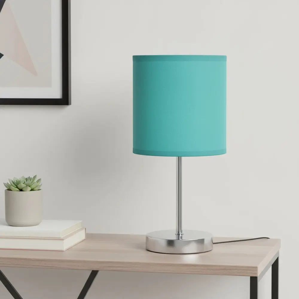 12" Silver Metal Table Lamp LED With Blue Drum Shade HomeRoots