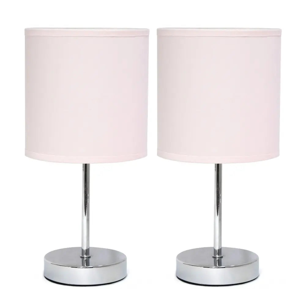 Set of Two 12" Silver Metal Table Lamp With Blush Drum Shade HomeRoots