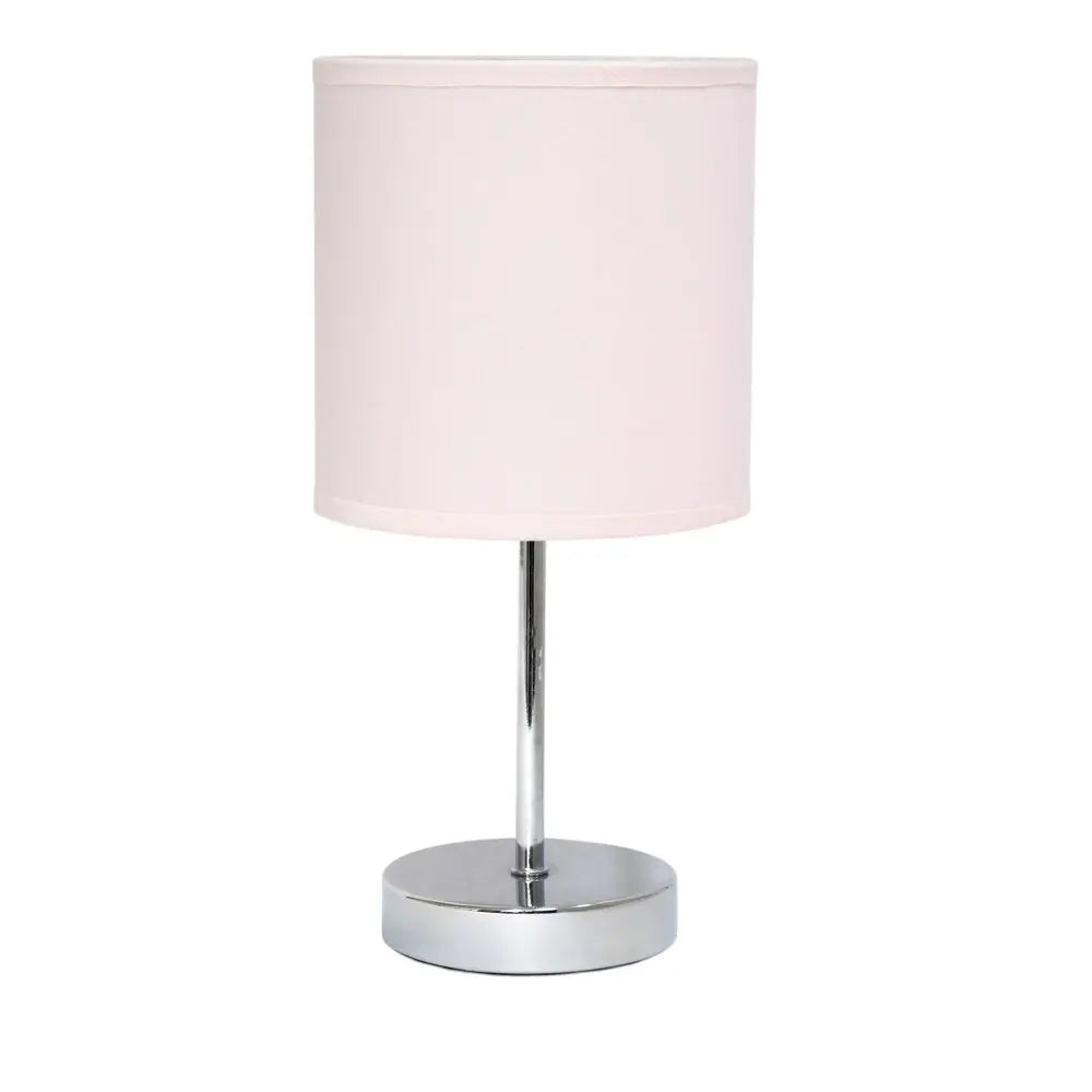 Set of Two 12" Silver Metal Table Lamp With Blush Drum Shade HomeRoots
