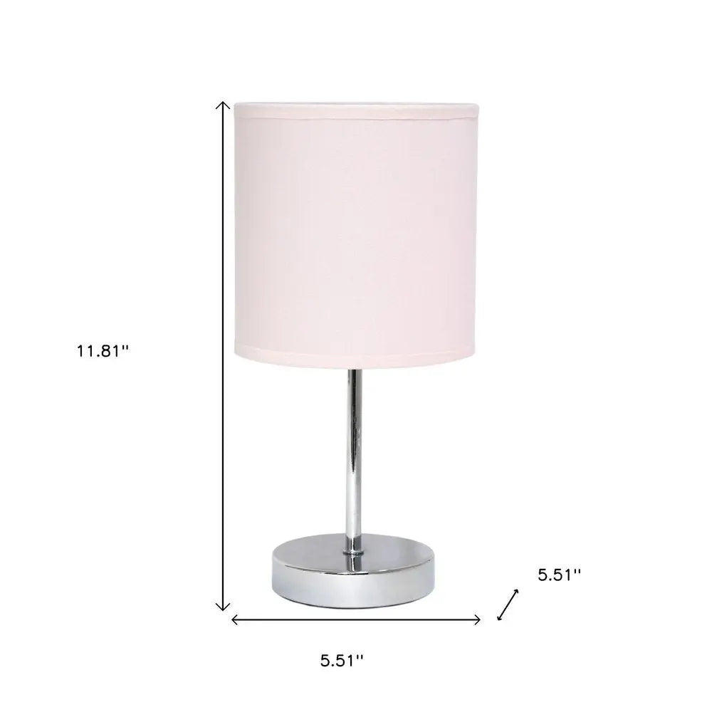 Set of Two 12" Silver Metal Table Lamp With Blush Drum Shade HomeRoots
