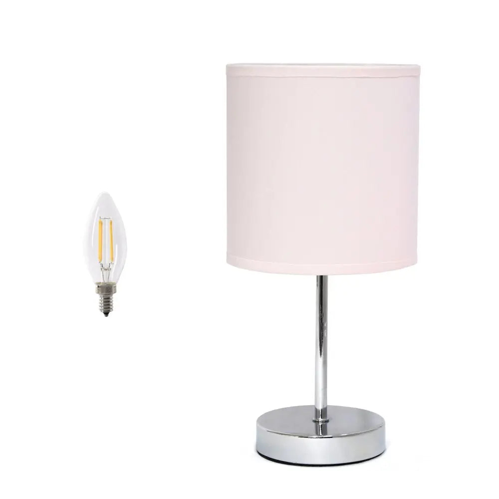 12" Silver Metal Table Lamp LED With Blush Drum Shade HomeRoots