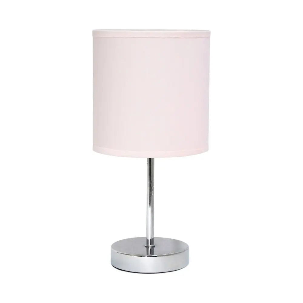12" Silver Metal Table Lamp LED With Blush Drum Shade HomeRoots