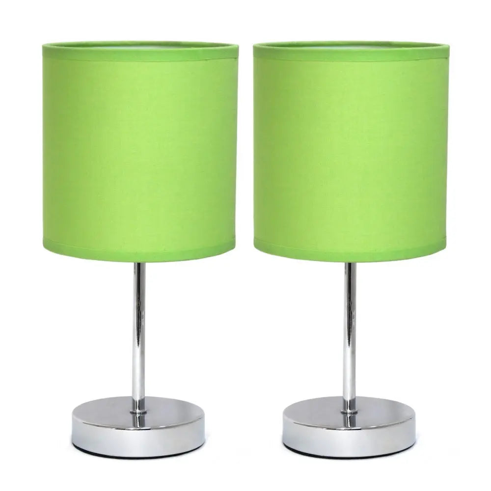 Set of Two 12" Silver Metal Table Lamp With Green Drum Shade HomeRoots