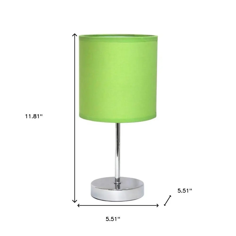 Set of Two 12" Silver Metal Table Lamp With Green Drum Shade HomeRoots