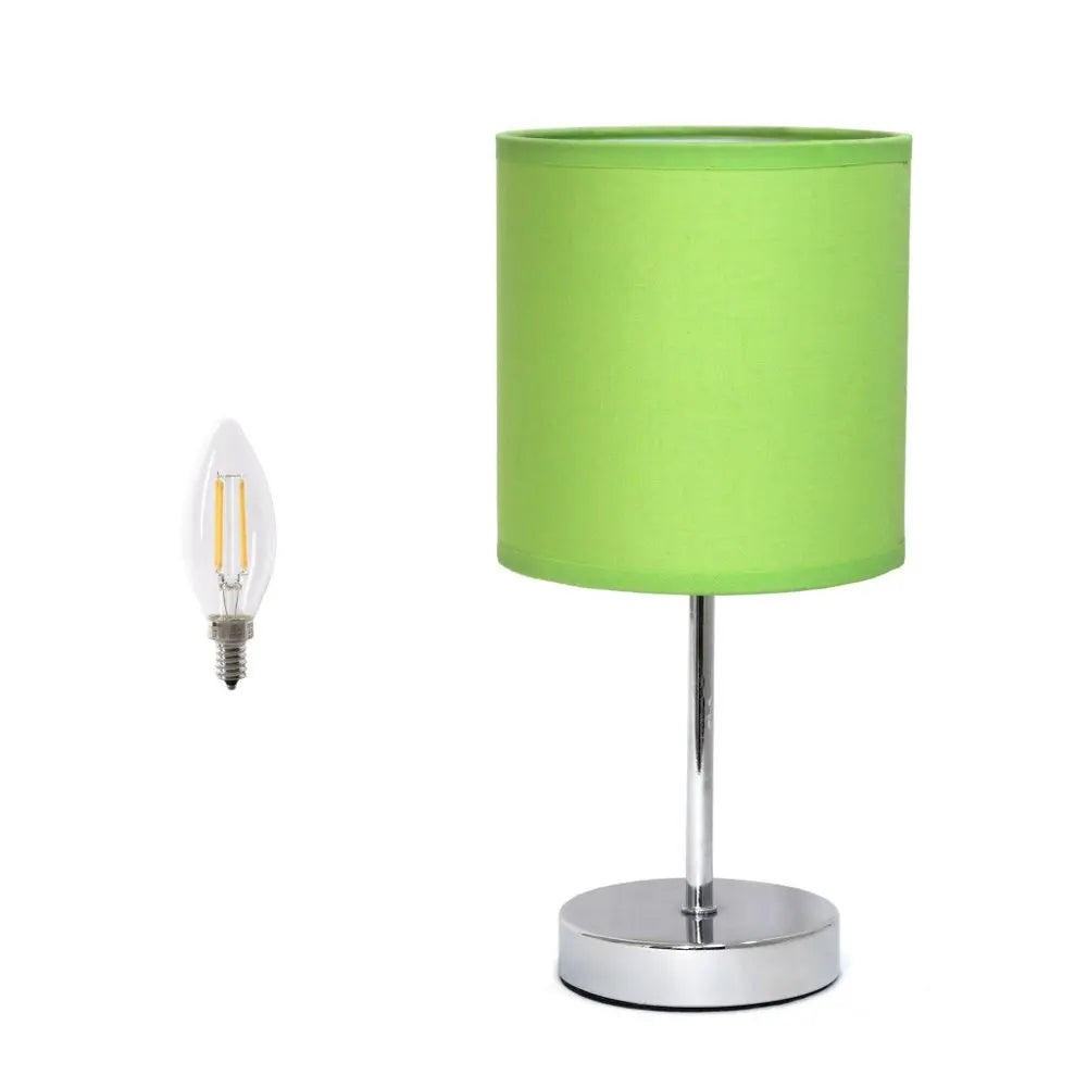 12" Silver Metal Table Lamp LED With Green Drum Shade HomeRoots
