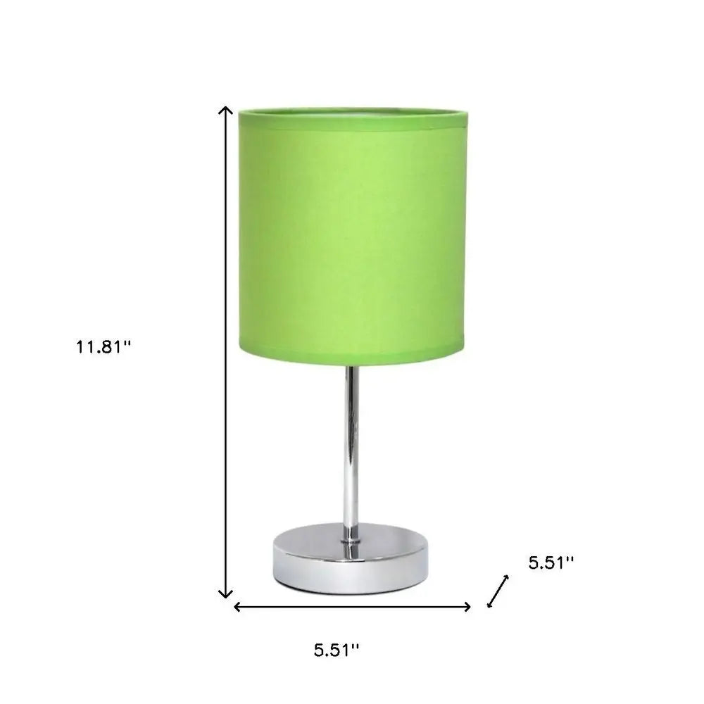 12" Silver Metal Table Lamp LED With Green Drum Shade HomeRoots