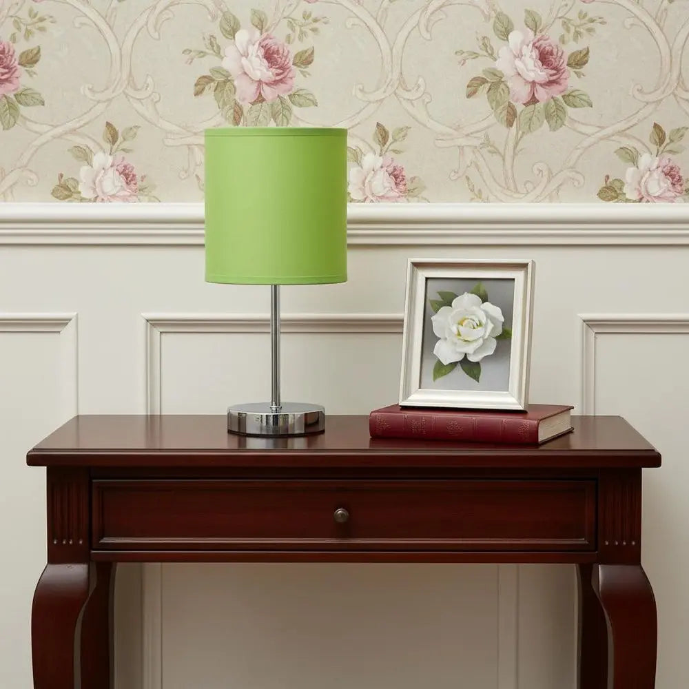 12" Silver Metal Table Lamp LED With Green Drum Shade HomeRoots