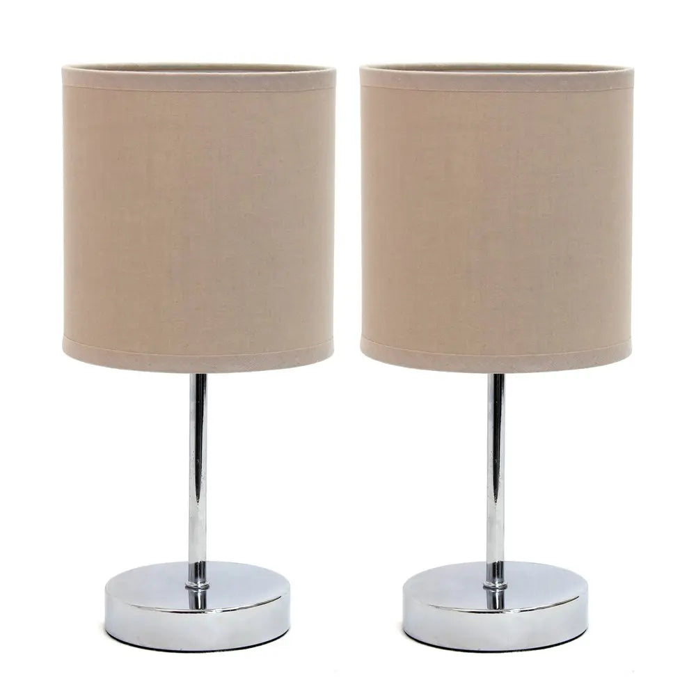 Set of Two 12" Silver Metal Table Lamp With Gray Drum Shade HomeRoots