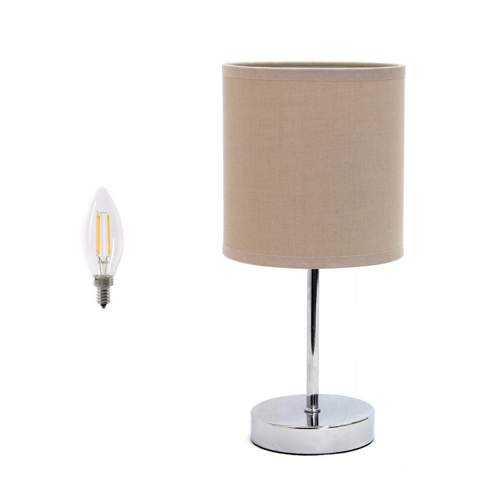 12" Silver Metal Table Lamp LED With Gray Drum Shade