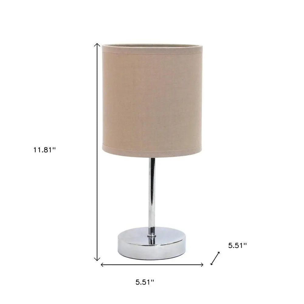 12" Silver Metal Table Lamp LED With Gray Drum Shade HomeRoots