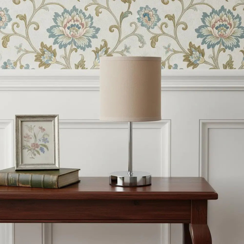 12" Silver Metal Table Lamp LED With Gray Drum Shade HomeRoots