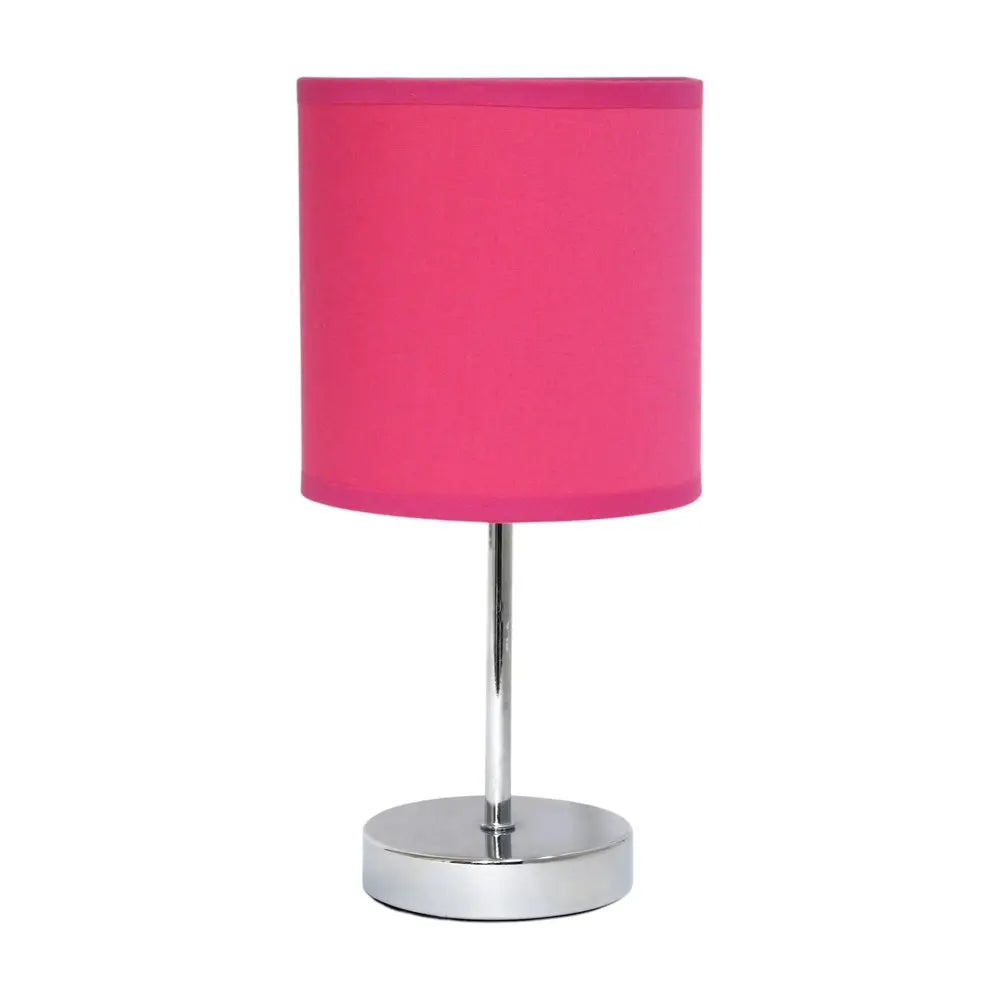 Set of Two 12" Silver Metal Table Lamp With Hot Pink Drum Shade HomeRoots