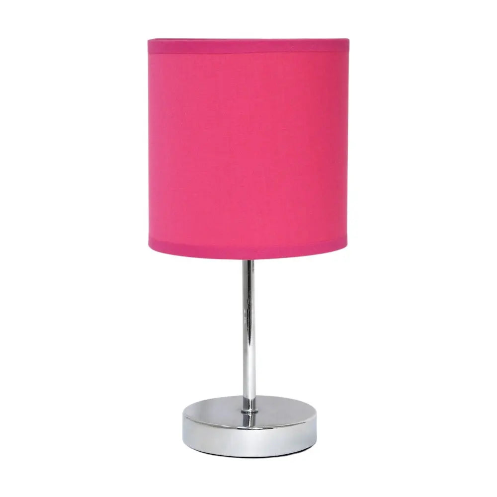 Set of Two 12" Silver Metal Table Lamp With Hot Pink Drum Shade HomeRoots