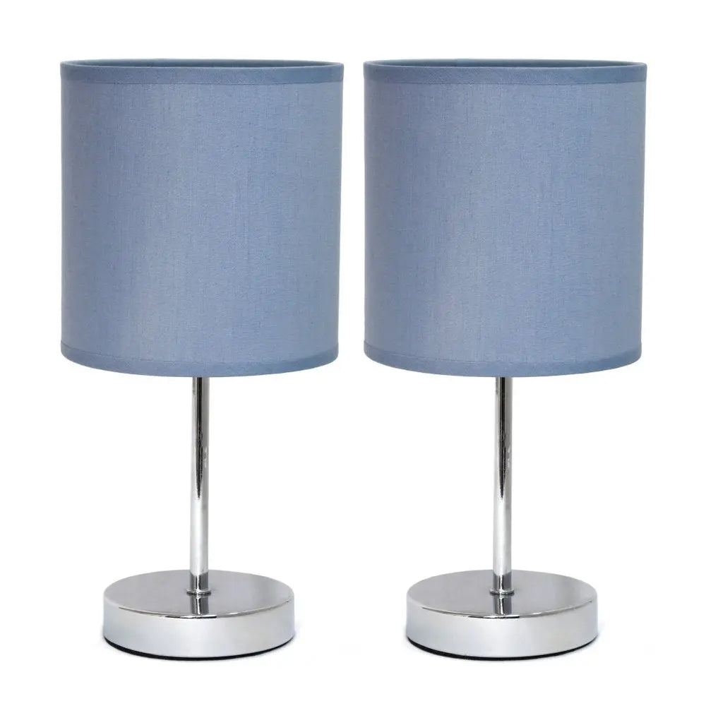 Set of Two 12" Silver Metal Table Lamp With Purple Drum Shade HomeRoots