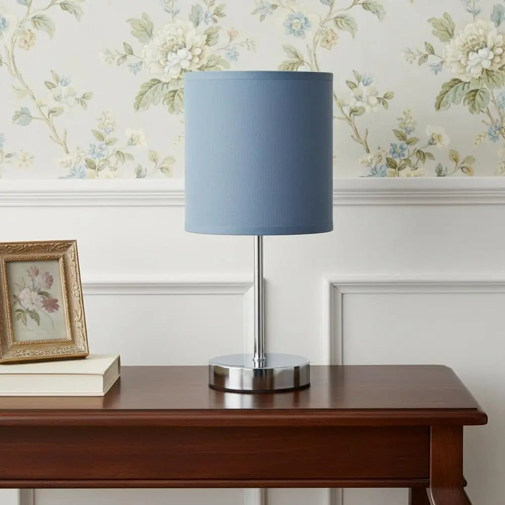 12" Silver Metal Table Lamp LED With Purple Drum Shade HomeRoots