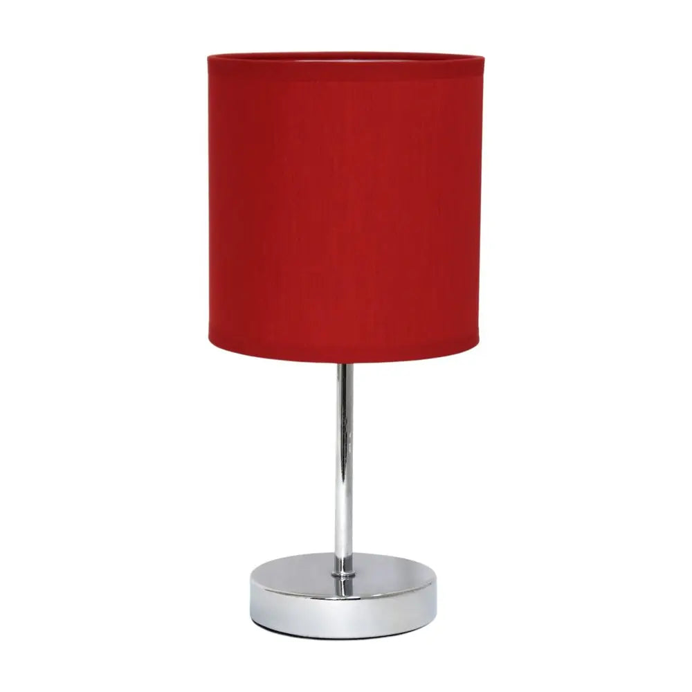 Set of Two 12" Silver Metal Table Lamp With Red Drum Shade HomeRoots