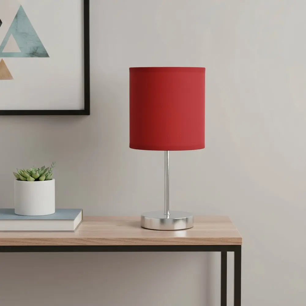 12" Silver Metal Table Lamp LED With Red Drum Shade HomeRoots