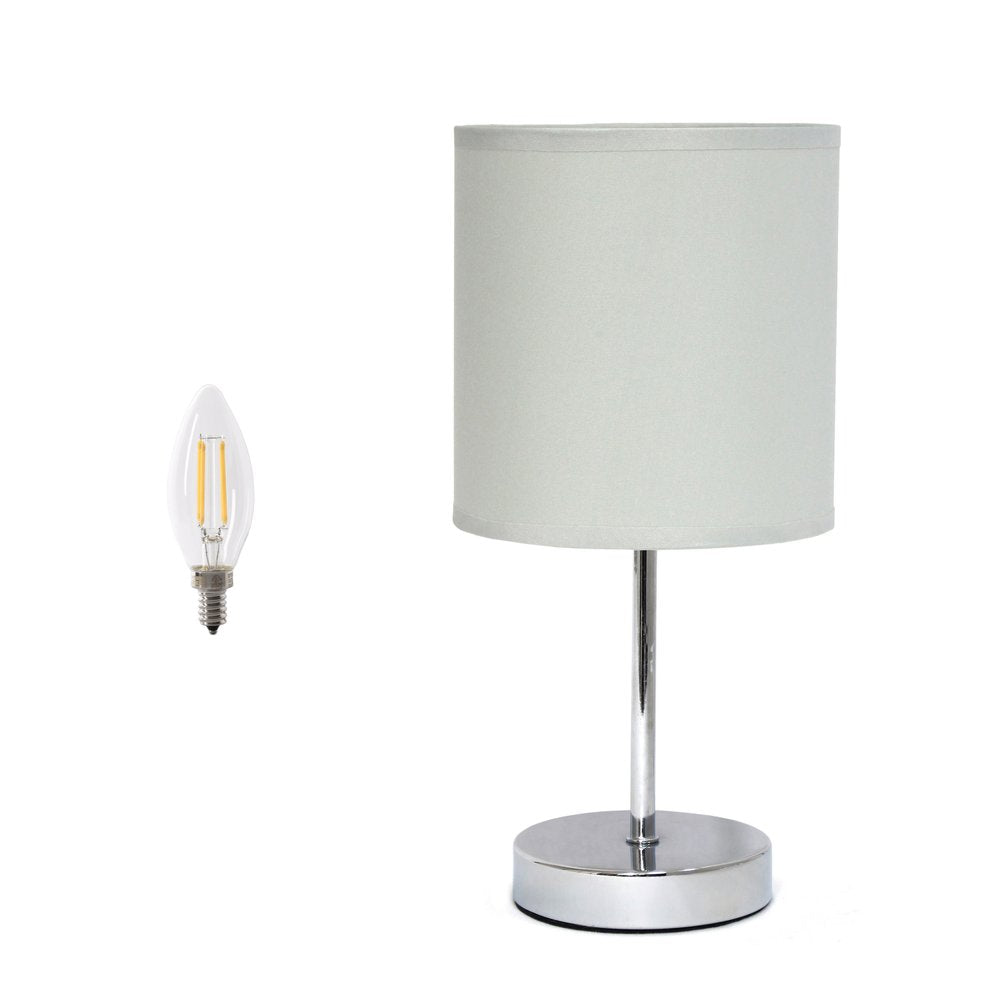 12" Silver Metal Table Lamp LED With Slate Gray Drum Shade