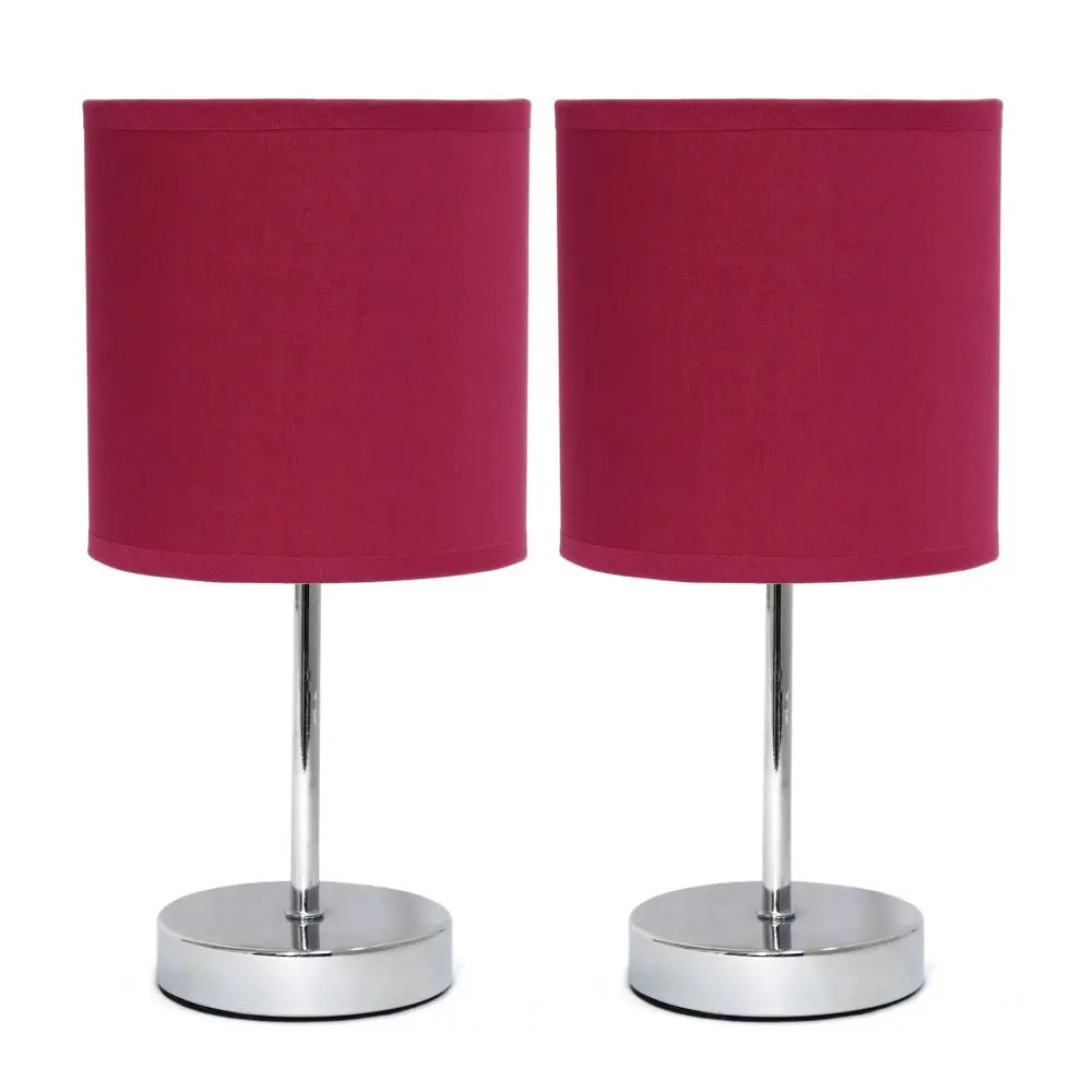 Set of Two 12" Silver Metal Table Lamp With Wine Drum Shade HomeRoots