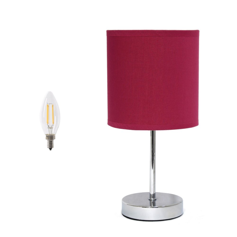 12" Silver Metal Table Lamp LED With Wine Drum Shade