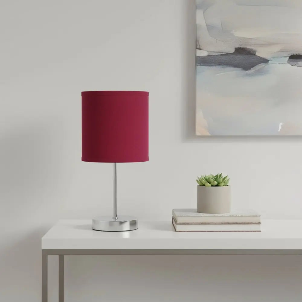 12" Silver Metal Table Lamp LED With Wine Drum Shade HomeRoots