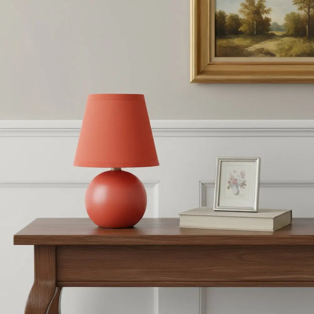 9" Orange Ceramic Round Table Lamp With Orange Drum Shade HomeRoots