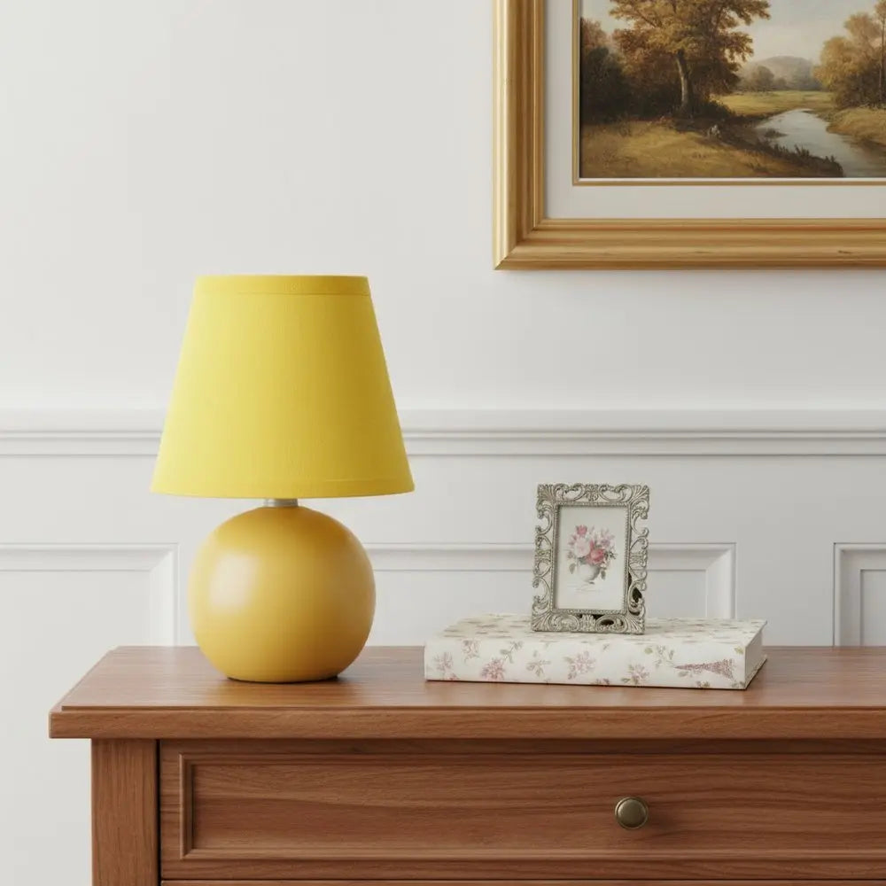 9" Yellow Ceramic Round Table Lamp With Yellow Drum Shade HomeRoots