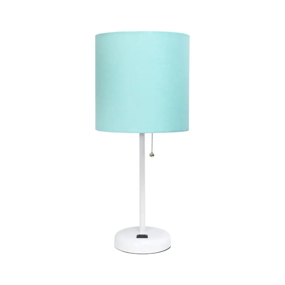 20" White Metal Table Lamp LED With Aqua Drum Shade HomeRoots