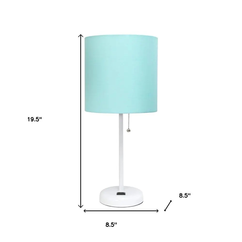20" White Metal Table Lamp LED With Aqua Drum Shade HomeRoots