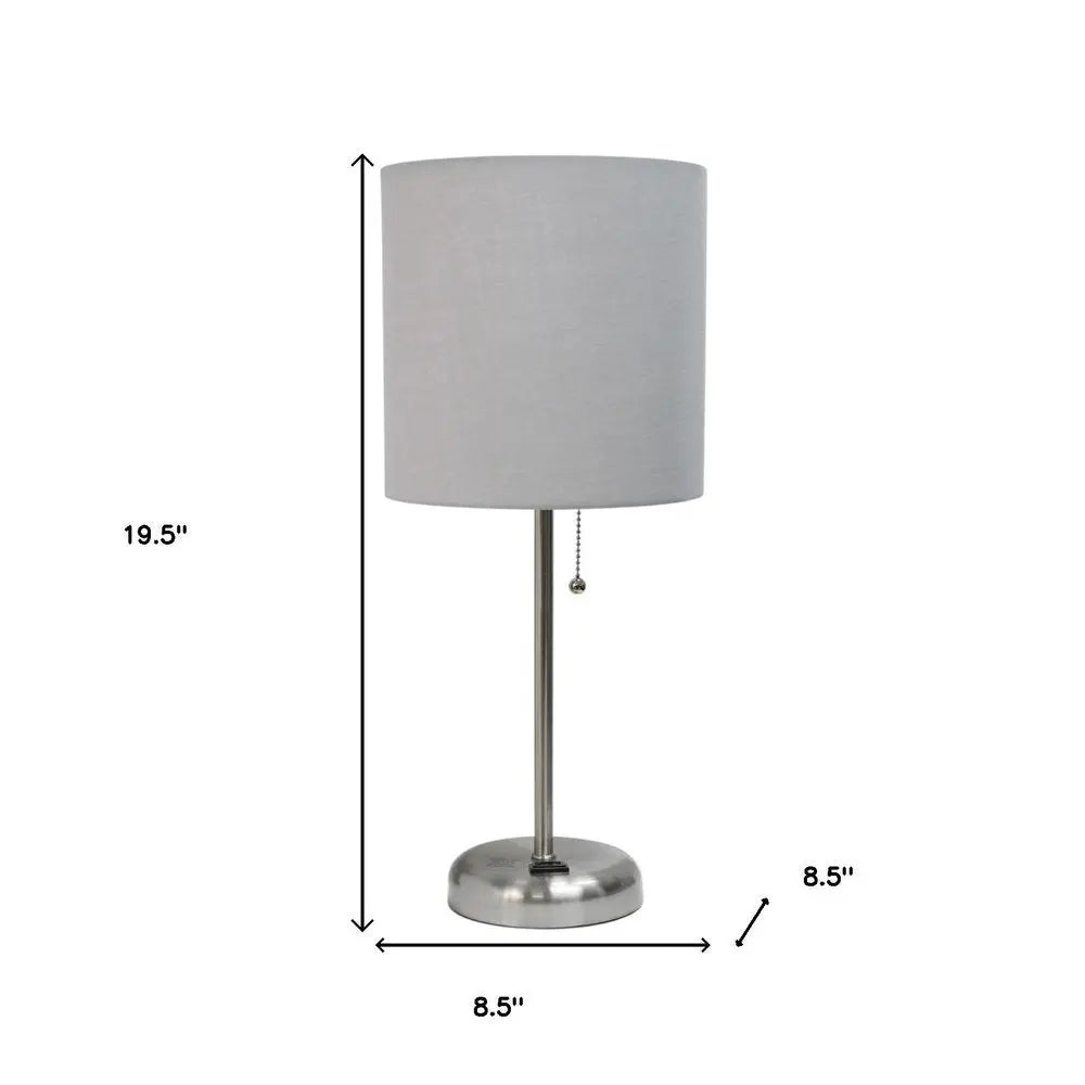 20" Silver Metal Table Lamp LED With Gray Drum Shade HomeRoots