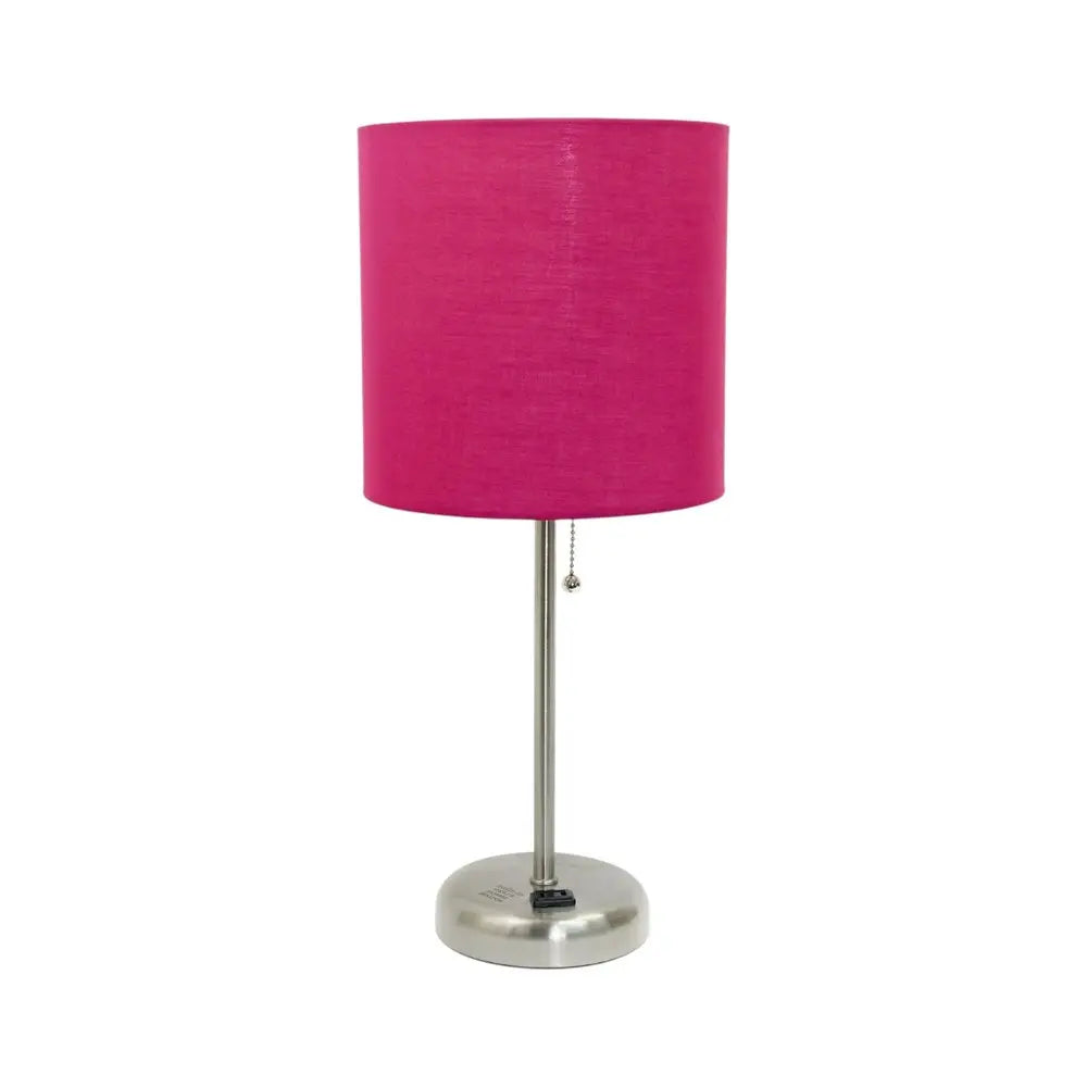 20" Silver Metal Table Lamp LED With Pink Drum Shade HomeRoots