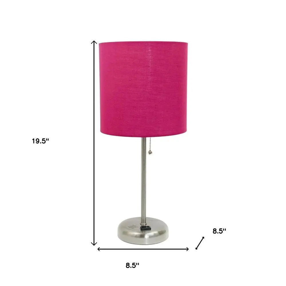 20" Silver Metal Table Lamp LED With Pink Drum Shade HomeRoots