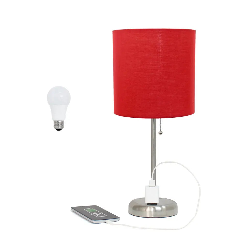 20" Silver Metal Table Lamp LED With Red Drum Shade HomeRoots